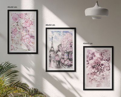 Tavelset ovanför soffa Blommor i nyanser av rosa landskap