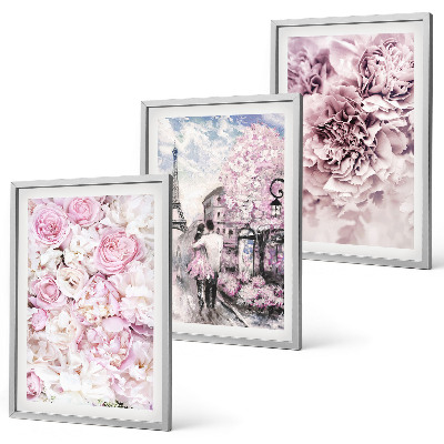 Tavelset ovanför soffa Blommor i nyanser av rosa landskap