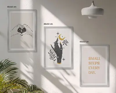 Minimalistiska boho-illustrationer tavelset med ramar