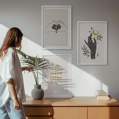 Minimalistiska boho-illustrationer tavelset med ramar