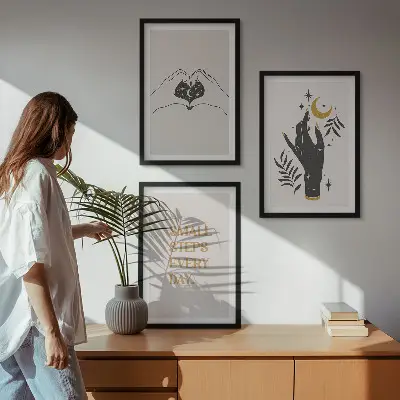 Minimalistiska boho-illustrationer tavelset med ramar