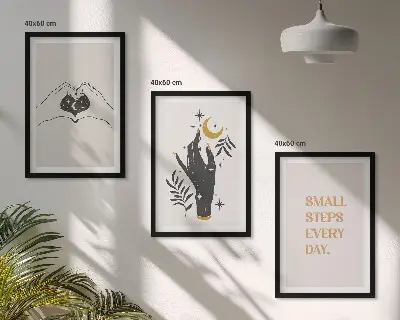 Minimalistiska boho-illustrationer tavelset med ramar