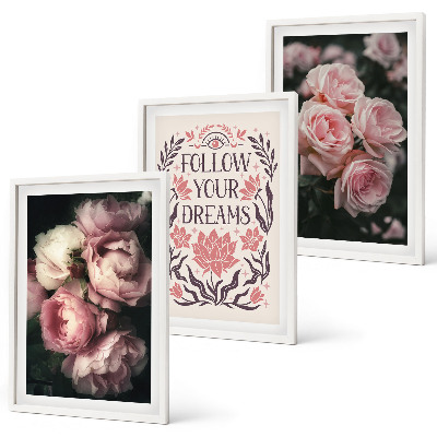Tavelset ovanför soffa Inskription med drömmar om vintagerosor