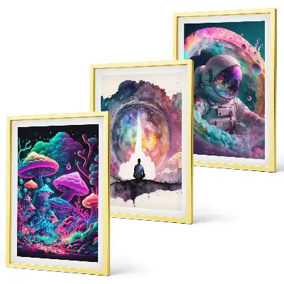 Färgglada fantasikonstillustrationer tavelpaket med ramar