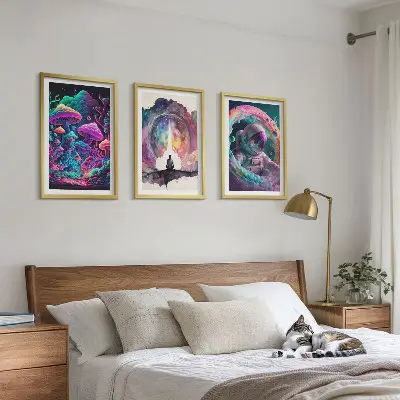 Färgglada fantasikonstillustrationer tavelpaket med ramar