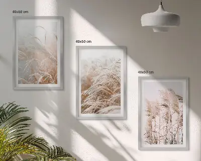 Gräsfält i brunt och beige set om 3 tavlor