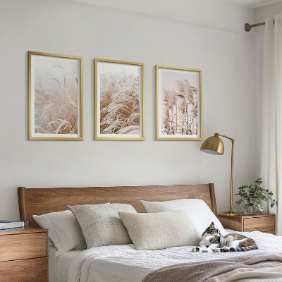 Set om 3 tavlor Gräsfält i brunt och beige