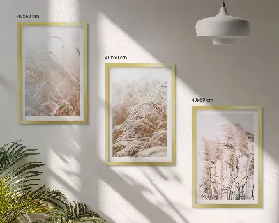 Gräsfält i brunt och beige set om 3 tavlor