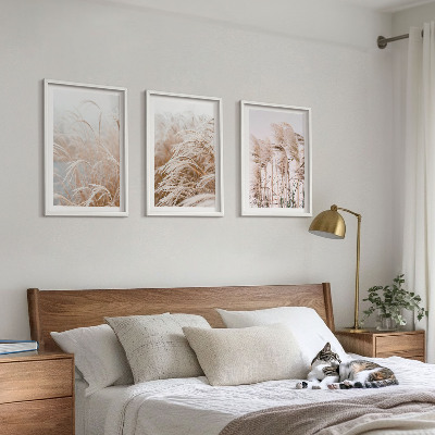Set om 3 tavlor Gräsfält i brunt och beige