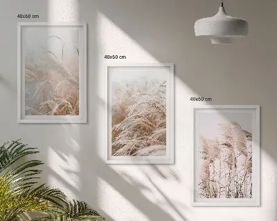 Gräsfält i brunt och beige set om 3 tavlor