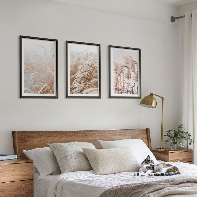 Set om 3 tavlor Gräsfält i brunt och beige