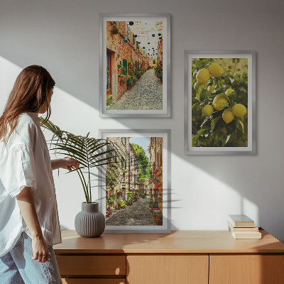 Set om 3 tavlor Gator med citronblommor i bakgrunden