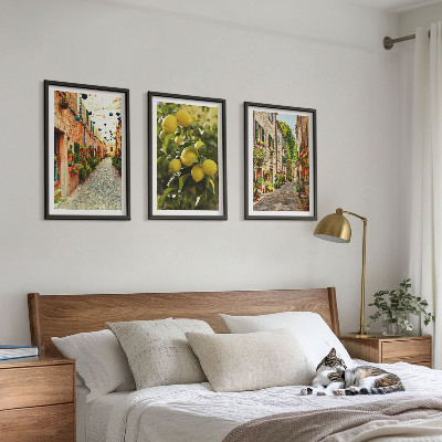 Set om 3 tavlor Gator med citronblommor i bakgrunden