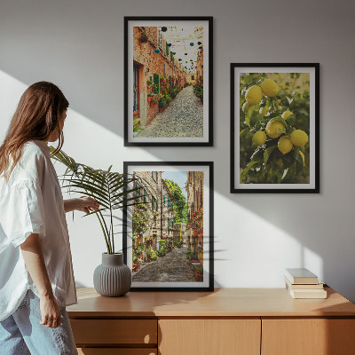 Set om 3 tavlor Gator med citronblommor i bakgrunden