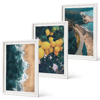 Tavelpaket med ramar Havsstrand citroner berg