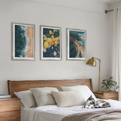 Tavelpaket med ramar Havsstrand citroner berg