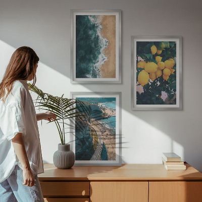Tavelpaket med ramar Havsstrand citroner berg