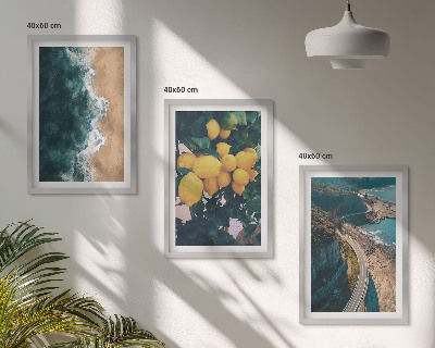 Tavelpaket med ramar Havsstrand citroner berg