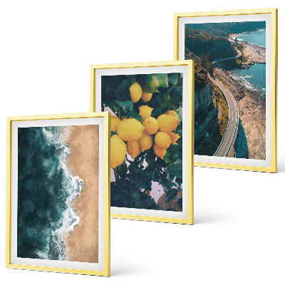 Tavelpaket med ramar Havsstrand citroner berg