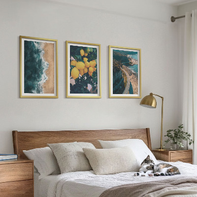 Tavelpaket med ramar Havsstrand citroner berg