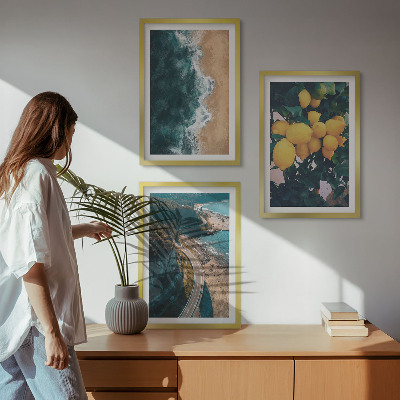 Tavelpaket med ramar Havsstrand citroner berg