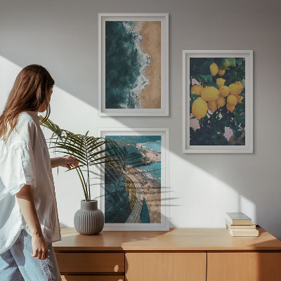 Tavelpaket med ramar Havsstrand citroner berg
