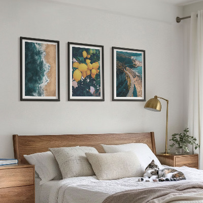 Tavelpaket med ramar Havsstrand citroner berg