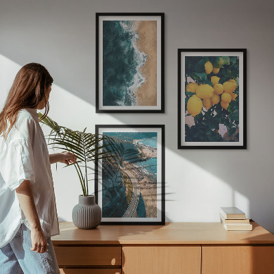 Tavelpaket med ramar Havsstrand citroner berg