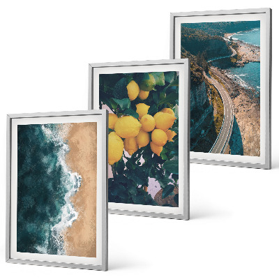 Tavelpaket med ramar Havsstrand citroner berg