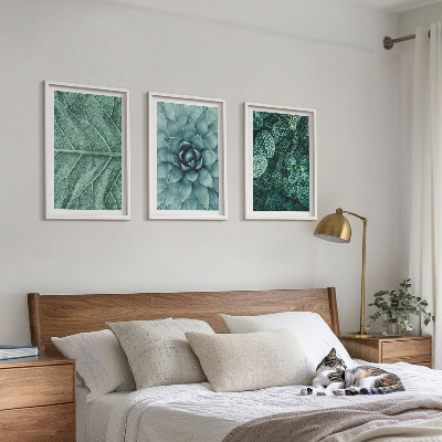 Tavelset ovanför soffa Närbild av växtblad