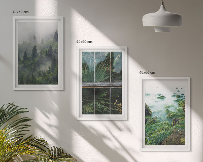 Tavelpaket med ramar Skogsdimma flodstrand växthus