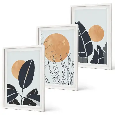 Växtmönster stora solar minimalistiska set med 3 tavlor