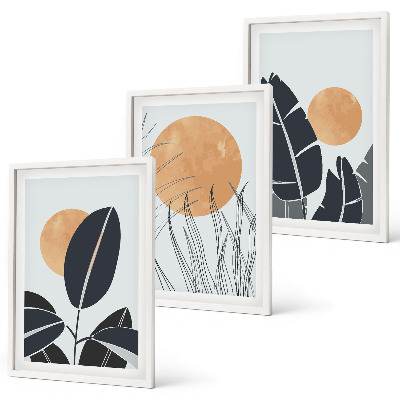 Set om 3 tavlor Växtmönster stora solar minimalistiska