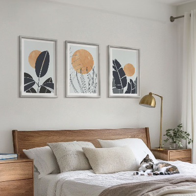 Set om 3 tavlor Växtmönster stora solar minimalistiska