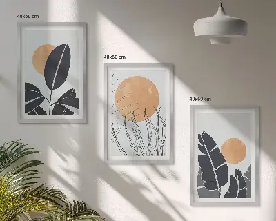 Växtmönster stora solar minimalistiska set med 3 tavlor