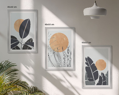 Set om 3 tavlor Växtmönster stora solar minimalistiska