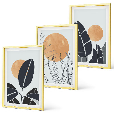 Set om 3 tavlor Växtmönster stora solar minimalistiska