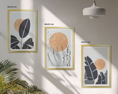 Set om 3 tavlor Växtmönster stora solar minimalistiska