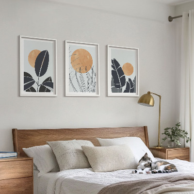 Set om 3 tavlor Växtmönster stora solar minimalistiska
