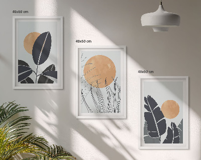 Set om 3 tavlor Växtmönster stora solar minimalistiska