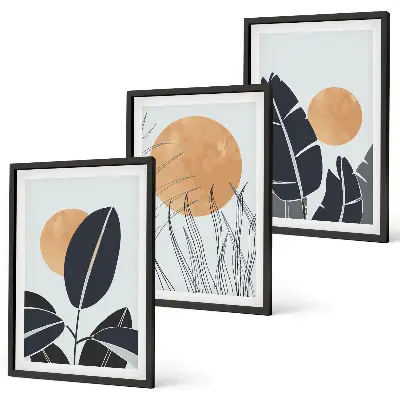 Växtmönster stora solar minimalistiska set med 3 tavlor