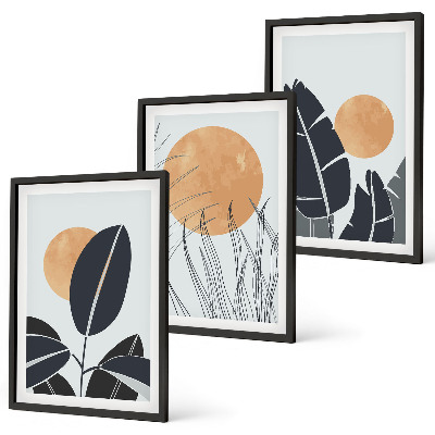 Set om 3 tavlor Växtmönster stora solar minimalistiska