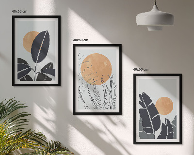 Set om 3 tavlor Växtmönster stora solar minimalistiska
