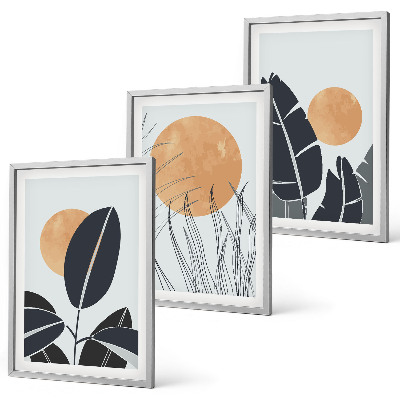 Set om 3 tavlor Växtmönster stora solar minimalistiska