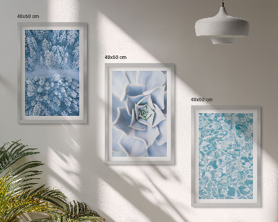 Tavelset ovanför soffa Vinterskog blå blomma vatten