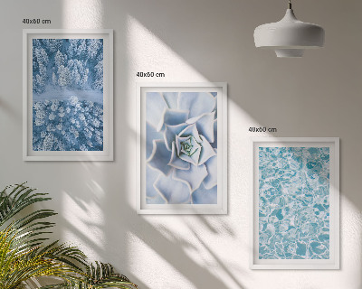 Tavelset ovanför soffa Vinterskog blå blomma vatten