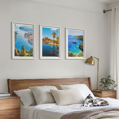 Tavelpaket med ramar Havspalmer blått vatten