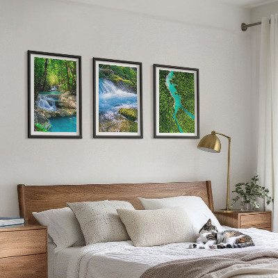 Set om 3 tavlor Gröna skogar, kristallklart vatten