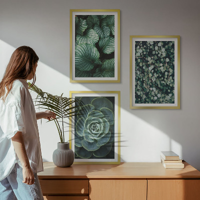 Tavelset ovanför soffa Gröna blad suckulenter stil