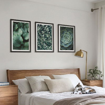 Tavelset ovanför soffa Gröna blad suckulenter stil